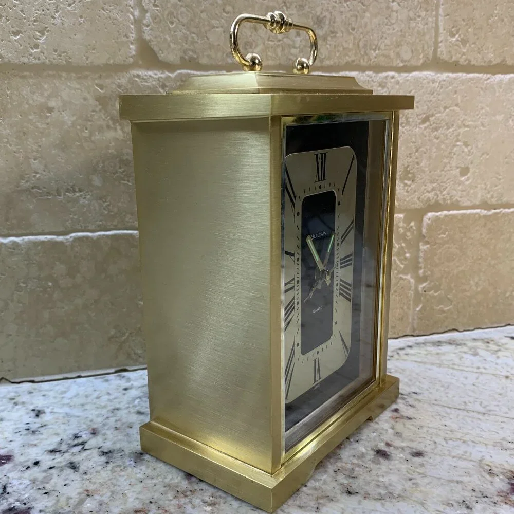 Vintage Bulova Carriage Clock Gold Desk Japan 4RE604